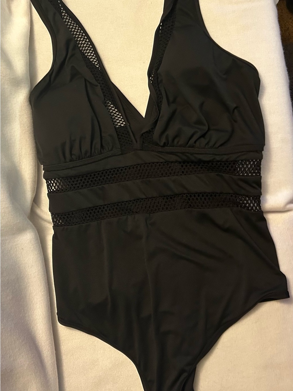 Black Mesh-Panel One-Piece Swimsuit